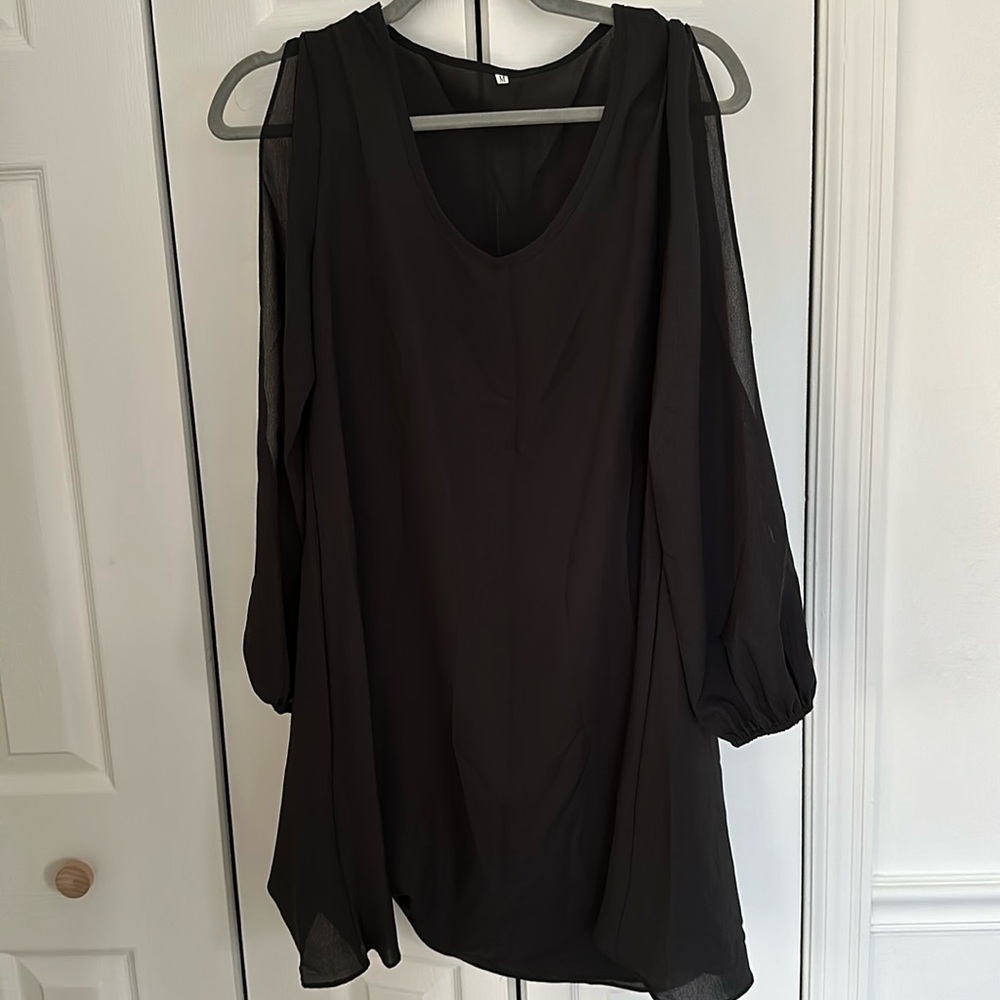 Black long, slit-sleeve dress, flowy, medium, never worn